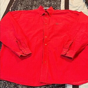 Cinch Men's Bright Red Button-Down Shirt with Micro Dot Pattern